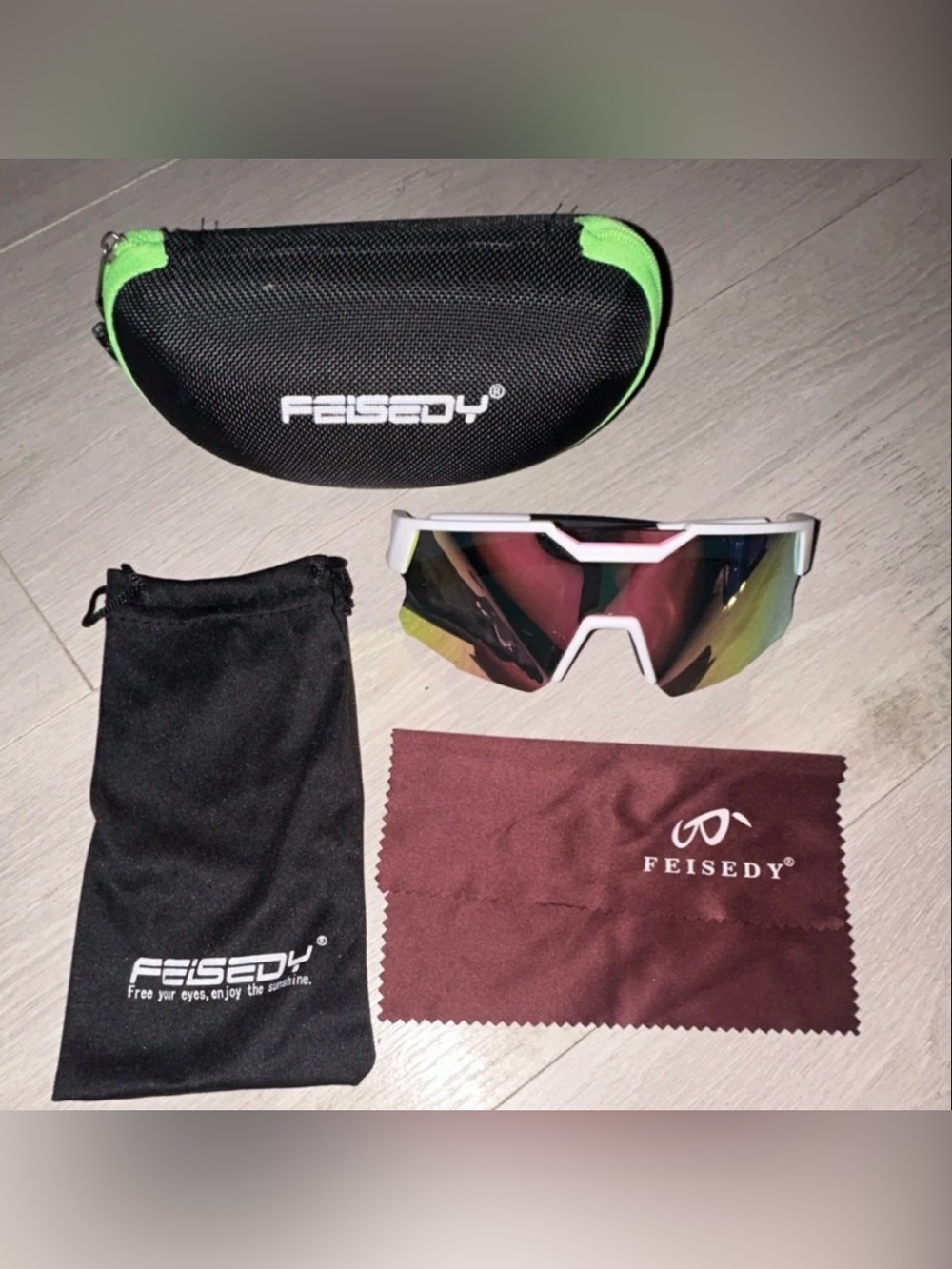 Men’s White Sports Sunglasses with Multi-Color Mirror Lens
